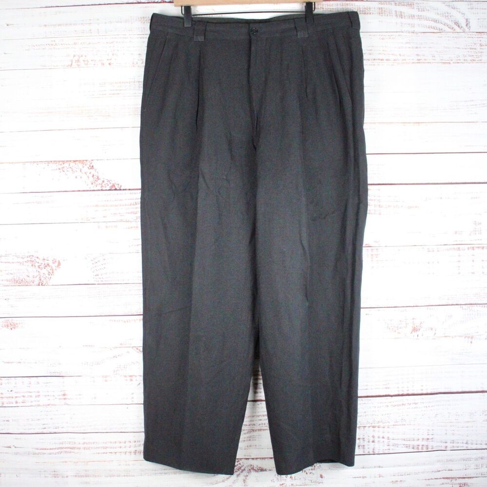 VTG Giorgio Armani Collezioni Mens 38 x 30 Silk Linen Pleated Trousers Black